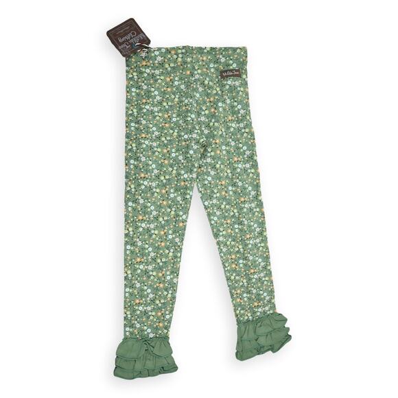 Matilda Jane Girls Green Pink Floral Knit Ruffles Pants 6 NWT - Picture 1 of 6